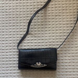Brighton Black Croc-Embossed Crossbody with Silver Heart Detail